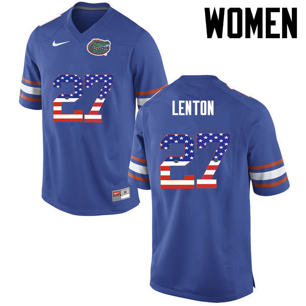Women Florida Gators #27 Quincy Lenton College Football USA Flag Fashion Jerseys-Blue - Click Image to Close